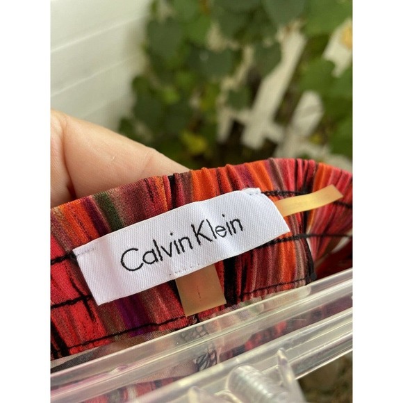 Calvin Klein Lounge Pants L Red Orange Green Watercolor Casual Comfy Pull On - Picture 5 of 5
